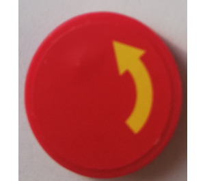 LEGO Red Tile 2 x 2 Round with Yellow Arrow anticlockwise on red Sticker with Bottom Stud Holder (14769)