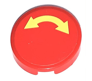 LEGO Red Tile 2 x 2 Round with Yellow Curved Arrow Double on Red Background Sticker with "X" Bottom (4150)