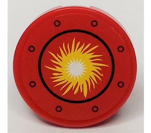 LEGO Red Tile 2 x 2 Round with Yellow Flames Sticker with Bottom Stud Holder (14769)