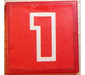 LEGO Red Tile 2 x 2 with '1' Sticker with Groove (3068)