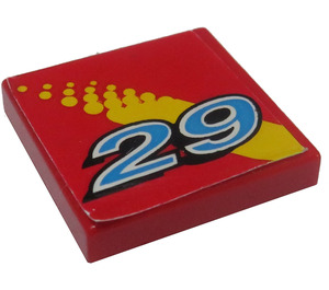 LEGO Red Tile 2 x 2 with "29" Sticker with Groove (3068)