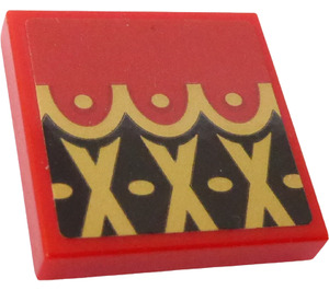 LEGO Red Tile 2 x 2 with Black Diamonds, Gold Crosses and Dots Pattern Sticker with Groove (3068)