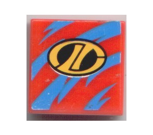 LEGO Red Tile 2 x 2 with Blue Streaks and LT Logo Sticker with Groove (3068)