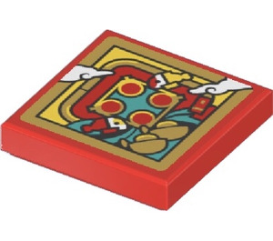 LEGO Red Tile 2 x 2 with Chinese Dining Sticker with Groove (3068)