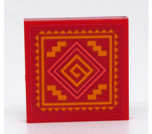 LEGO Red Tile 2 x 2 with Coral and Bright Light Orange Decoration Sticker with Groove (3068)