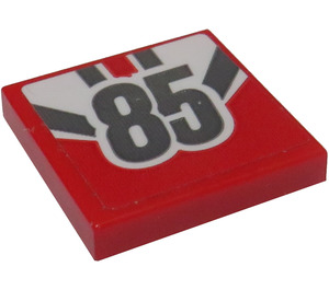 LEGO Red Tile 2 x 2 with Dark Stone Gray Number 85 and Stripes Sticker with Groove (3068)