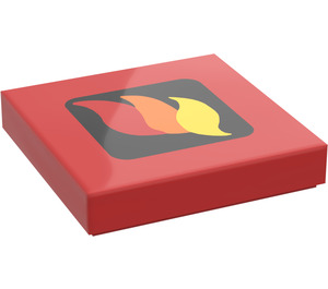 LEGO Rojo Plana 2 x 2 con Fuego logo con ranura (3068)