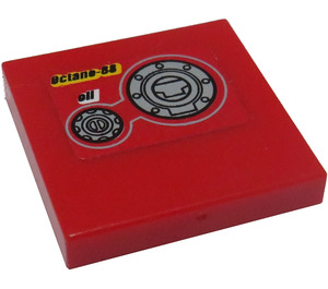 LEGO Red Tile 2 x 2 with Gas Caps and Octane-88 Sticker with Groove (3068)
