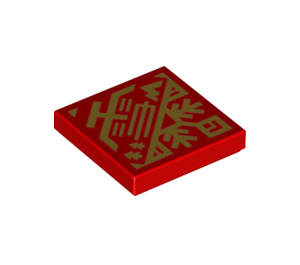 LEGO rouge Tuile 2 x 2 avec Gold Temple, Trees, et Hills logo avec rainure (1144 / 3068)
