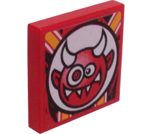 LEGO Red Tile 2 x 2 with Goofy Demon Sticker with Groove (3068)