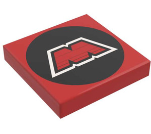 LEGO Red Tile 2 x 2 with M-Tron Logo with Groove (3068)