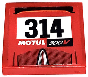 LEGO Red Tile 2 x 2 with No.314 and MOTUL 300V Sticker with Groove (3068)