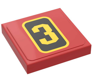 LEGO Red Tile 2 x 2 with Number '3' Sticker with Groove (3068)