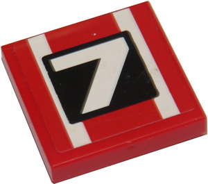 LEGO Red Tile 2 x 2 with Number 7 Sticker with Groove (3068)