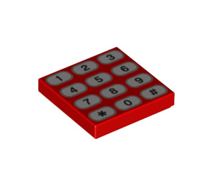 LEGO Rot Fliese 2 x 2 mit Number Keypad mit Nut (3068 / 28444)