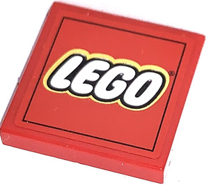 LEGO Red Tile 2 x 2 with Red Lego-Store Emblem Sticker with Groove (3068)