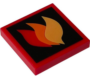 LEGO Red Tile 2 x 2 with Red Orange and Yellow Flames Pattern with Groove (3068)