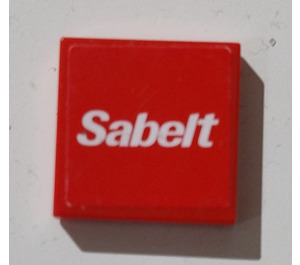LEGO Red Tile 2 x 2 with 'Sabelt' Sticker with Groove (3068)