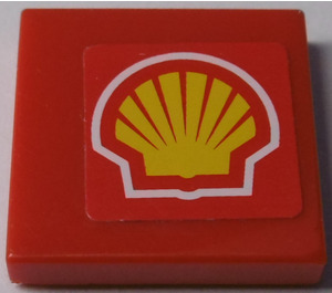 LEGO Red Tile 2 x 2 with Shell Logo Sticker with Groove (3068)