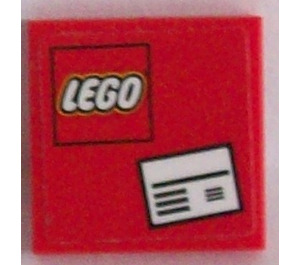 LEGO Red Tile 2 x 2 with White Letter and Lego Logo Sticker with Groove (3068)