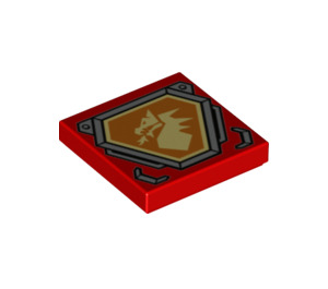 LEGO Red Tile 2 x 2 with Yellow Dragon, Orange Hexagon with Groove (3068 / 29061)