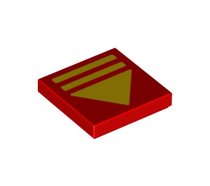 LEGO Red Tile 2 x 2 with Yellow Lines and Triangle with Groove (3068 / 67788)