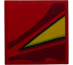 LEGO Red Tile 2 x 2 with Yellow Triangle (Left) Sticker with Groove (3068)