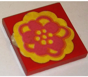 LEGO Red Tile 2 x 2 without Groove with Pink and Yellow Flower  Sticker without Groove