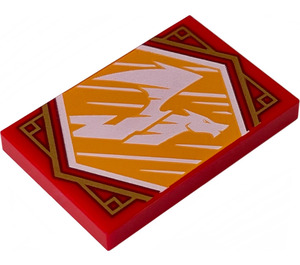LEGO Red Tile 2 x 3 with Flying Dragon on Bright Light Orange Background (26603)
