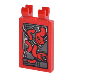 LEGO Red Tile 2 x 3 with Horizontal Clips with Armor, Snakes Sticker (Thick Open 'O' Clips) (30350)