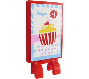 LEGO Red Tile 2 x 3 with Horizontal Clips with Cupcake Sale Sign Sticker ('U' Clips) (30350)