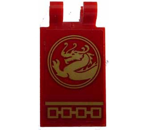 LEGO Red Tile 2 x 3 with Horizontal Clips with Gold Dragon Left Sticker (Angled Clips) (30350)