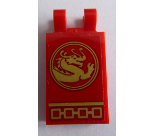 LEGO Rojo Plana 2 x 3 con Horizontal Clips con Gold Dragón Derecha Pegatina (Clips en ángulo) (30350)