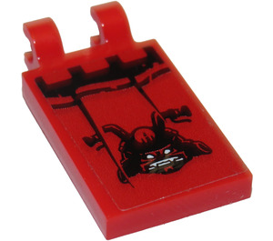 LEGO Red Tile 2 x 3 with Horizontal Clips with Ninjago 'Oni Mask' Sticker (Thick Open 'O' Clips) (30350)