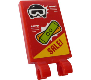 LEGO Red Tile 2 x 3 with Horizontal Clips with 'SALE', Helmet and Snowboards Sticker (Thick Open 'O' Clips) (30350)