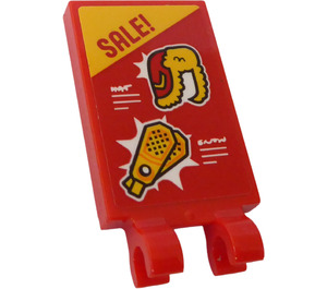 LEGO rot Fliese 2 x 3 mit Horizontal Clips mit 'SALE!', Ski Hut und Snowshoe Aufkleber (Dick geöffnete O-Clips) (30350)