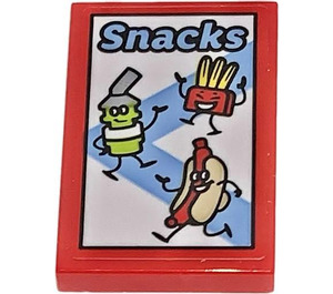 LEGO Red Tile 2 x 3 with Snacks Sticker (26603)
