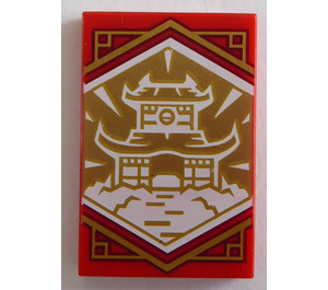 LEGO Червоний Плитка 2 x 3 з Білий Dojo Temple (Ninjago Wisdom Banner) (26603 / 81679)