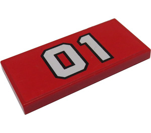 LEGO rot Fliese 2 x 4 mit '01' Aufkleber (87079)