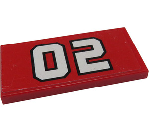 LEGO Red Tile 2 x 4 with ‘02’ Sticker (87079)