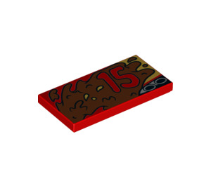 LEGO Red Tile 2 x 4 with 15 and mudsplatter right (33670 / 87079)