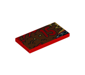 LEGO Rød Tile 2 x 4 med 15 og mudsplatter Høyre (33670 / 87079)