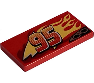 LEGO Rouge Tuile 2 x 4 avec ‘95’, Lightning, Flames, Exhaust Pipes (La gauche) (33198 / 87079)