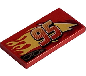 LEGO Red Tile 2 x 4 with ‘95’, Lightning, Flames, Exhaust Pipes (Right) (33318 / 87079)