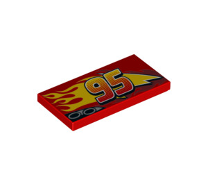 LEGO rouge Tuile 2 x 4 avec ‘95’, Lightning, Flames, Exhaust Pipes (Droite) (33318 / 87079)