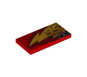 LEGO Red Tile 2 x 4 with '95' (offset), Lightning, Exhaust (Left) (87079 / 95979)