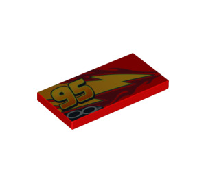 LEGO rot Fliese 2 x 4 mit '95' (offset), Lightning, Exhaust (Recht) (87079 / 95978)