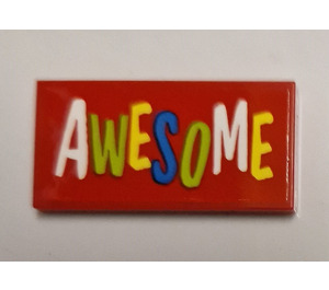 레고 빨간색 타일 2 x 4 ~와 함께 'Awesome' 상표 (87079)