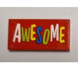 LEGO Red Tile 2 x 4 with 'Awesome' Sticker (87079)