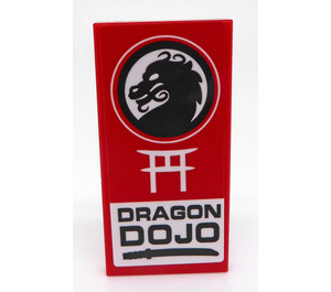 LEGO Red Tile 2 x 4 with Black Dragon Head, White Tori and 'DRAGON DOJO' Sticker (87079)